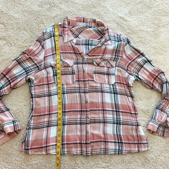 Maurices Shirt Womens Size XXL Tunic Button Up Plaid Pink Black White - Picture 6 of 12